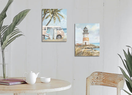 ARTISTIC PATH Ocean Beach Lighthouse Canvas Wall Art 11"x16"x2 PCS