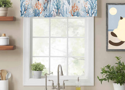 Sea Turtle kitchen Valance Curtain,Ocean Coral Rod Pocket Curtain Valances,Blue Gradient Short Curtains Summer Nautical Coastal Valance Window Valance for Living Room Bathroom Bedroom 54x18in