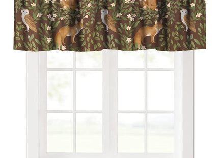 JanJCurt Woodland Animal Valance, Rustic Forest Fox Owl Bird Green Plants Leaves Blackout Short Window Treatment for Kitchen Kids Bedroom Bathroom Livingroom, 54x18inch