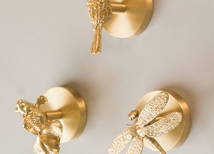 MFYS Brass Fish Coat Rack Robe Wall Hooks Hat Dragonfly Hanger for Bedroom Kitchen Various Shapes Animal Deer Decor Home Accessories (1, Fish)
