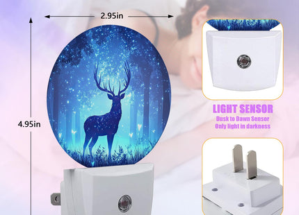 GANTINIR Deer Pine Tree Night Light Foggy Forest Night Lights LED Lamp Round Plug into Wall Nightlight with Dusk to Dawn Sensor Home Hallway Stairway Kitchen Decor