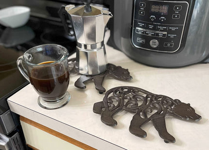 Set of 2 Black Enamel Cast Iron Bear Kitchen Trivets Lodge Decor