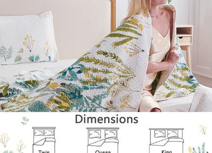 Twin Size Floral Quilt Set for Bed Lightweight Green Yellow Leaves Botanical Bedspread Daybed Cover Coverlet Lodge Cabin Garden Floral Bed Cover Blanket Rural Blossom Bedroom Decor