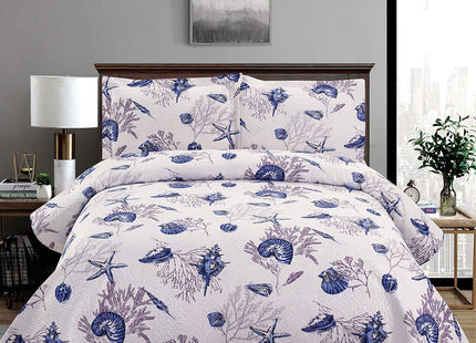 Coastal Ocean Quilt Set - King Size Bedspread & Coverlet, Lightweight Reversible Quilt, Starfish Shell Conch Home Decor