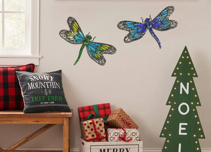 HONGLAND 2Pcs Metal Dragonfly Wall Decor Outdoor Dragonfly Wall Art Glass Sculpture for Home Garden Fence-Blue&Green
