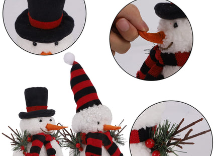 winemana Christmas Table Decorations, Set of 2 Snowman with Pine Cone Twigs, Winter Tabletop Decor for Indoor Home Kitchen Office Room Xmas Gifts Holiday Party (Red)