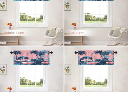 Shrahala Beach Getaway Seaside Ity Blackout Short Curtains for Windows, Nautical Charm Palm Lined Shore Kitchen Valance Thermal Insulated Rod Pocket Window Treatment for Bathroom 2 Pack 52 X 16 in