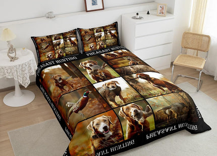 Erosebridal Pheasant Hunting Comforter Set Queen Size Duck Hunting Bedding Set Boho Farmhouse Wild Animals Down Comforter Woodland Fall Leaves Bedroom Decor Duvet Set for Kids Boys Girls Teens