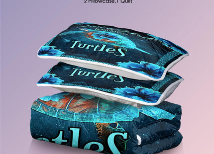 SOULZZZ Just A Girl Who Loves Turtles Quilt for Teens Boys and Girls Boho Turtle Bedding Set Twin Size Sea Turtle Ocean Animal Bed Set with 2 Pillowcases