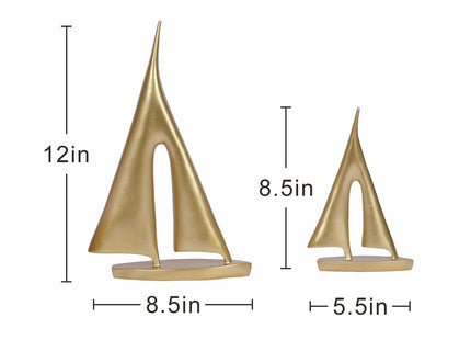Dawbun 2 Pack Gold Sailboat Decor Boat Sculpture for Home Decor Modern Boat Statue Decorative Nautical Decoration for Living Room Bookshelf Shelf Table Office