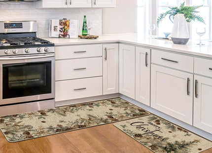 Artoid Mode Pinecone Tree Ornament Merry Christmas Kitchen Mats Set of 2, Winter Low-Profile Home Decor Kitchen Rugs for Floor - 17x29 and 17x47 Inch