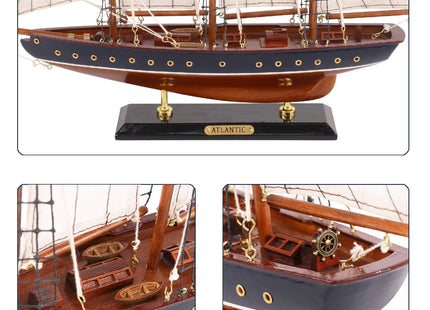 NAUTIMALL 19-inch Atlantic Sailboat Deco, Wooden Schooner Model Ship, Yacht Replica, Nautical Home Decor Collection (ATL49-BLUE)