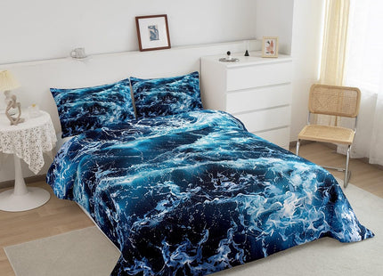 Erosebridal Blue Waves Comforter Set Ocean Sea Bedding Summer Theme Queen
