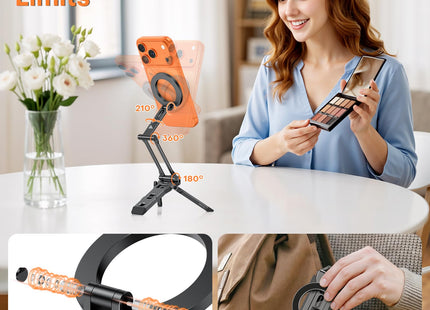 OMOTON TP06 Pro [Equipped Lanyard] 360° Rotating for MagSafe Tripod, Black