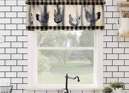 SHElifestyle Farm Animal Kitchen Valance, Rooster Chicken Hen Black White Buffalo Plaid Farmhouse Chick Country Cabin Window Treatment Valances for Home Bedroom Living Kitchen Café Décor 54x18inch