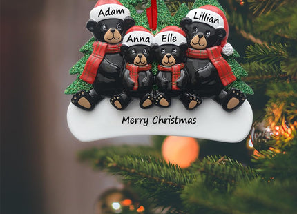 Personalized Black Bear Family of 4 Christmas Ornament 2026 with Names
