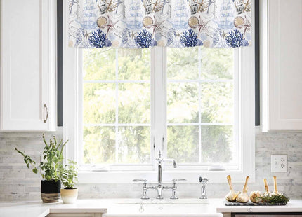 Teamery Sea Starfish Kitchen Curtains Valances for Windows Nautical Ocean Seahorse Short & Drapes 3pcs Blackout Rod Pocket and Set Tier Curtain Bathroom Bedroom Oceantmy1922