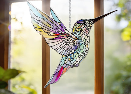 Hummingbirds Suncatcher Stained Glass, Hummingbird Suncatcher Ornament, Hummingbird Suncatcher for Grandma/Mom/Women (Colorful)