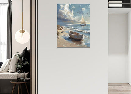 Sailboat Wall Art Ocean Sailboat Wall Decor Coastal Beach Canvas Print Blue Nautical Painting Modern Artwork Home Decorations for Batrhroom Bedroom Office Kitchen Living Room Framed 12"x16"
