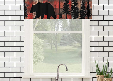 Rustic Bear Thermal Insulated Window Curtain Valance Red Black Buffalo Check Plaid Forest Cabin Hunting Lodge Farmhouse Rod Pocket Window Valance for Living Room Bathroom Bedroom Kitchen, 54 x 18 in