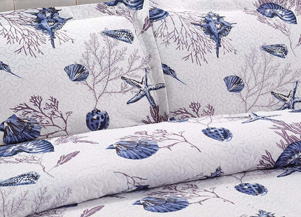 Kids Twin Size Quilt Set - Shark Animal Quilts with Pillow Shams - Ocean & Pink Shark Summer Cool Lightweight Quilt, Coastal, Reversible Coverlet