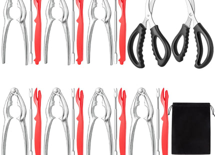 suoundey Seafood Cracker Tool Set With Lobster Sheller Stainless Steel Crab Crackers Crab Leg Fork Seafood Scissors And Storage Bag, Crab Leg Pick Utensils Set Crab Eating Tools (24Pcs)