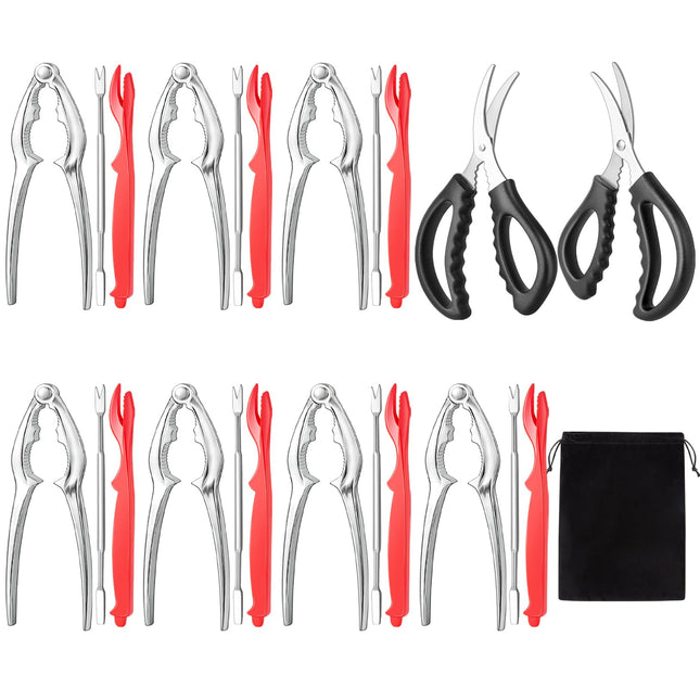 suoundey Seafood Cracker Tool Set With Lobster Sheller Stainless Steel Crab Crackers Crab Leg Fork Seafood Scissors And Storage Bag, Crab Leg Pick Utensils Set Crab Eating Tools (24Pcs)