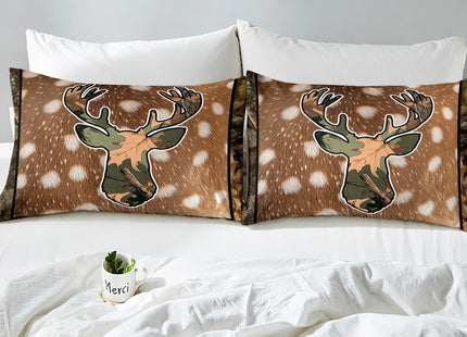 Erosebridal Kids Camo Deer Bedding Sets for Boys Girls Twin,Camouflage Deer Hide Comforter Cover Woodland Hunting Antler Duvet Cover Rustic Tree Branches Camo Animal Bed Set for Camper Zipper 2 Pcs