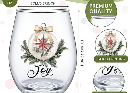 Potchen 4 Pcs Christmas Stemless Wine Glasses 18oz Cups, Holly Tree