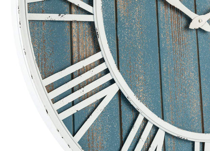 Oldtown Clocks 30" Coastal Wall Clock - Metal & Solid Wood Noiseless Weathered Beach Blue Wall Clock