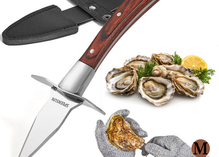 SPEENSUN Oyster Shucking Knife, Pakkawood Handle, Sheath & Glove (M)