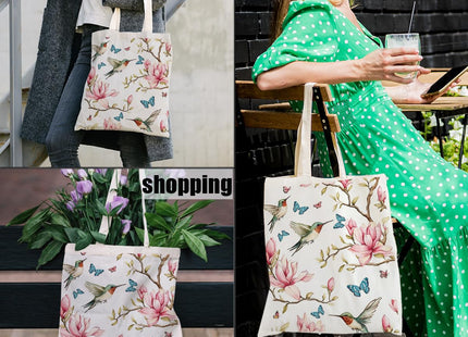 RNYJJ Hummingbird Tote Bag Mangnolia Hummingbird Canvas Tote Bag, Spring Floral Reusable Handle Bags