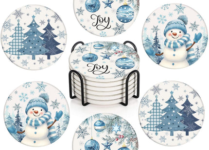 Bribay Christmas Coasters for Drinks, Set of 6 Ceramic Stone Snowflake