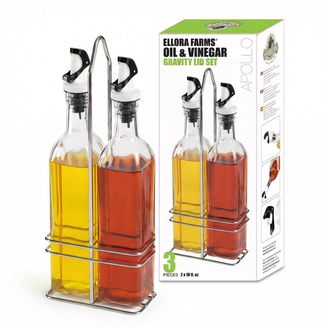 Ellora Farms, Pained Lighthouse, Atlas Chef Pourer & Cruet Glass Bottle, Oil, Vinegar, Wine, Dressing Dispenser, 16 fl oz.