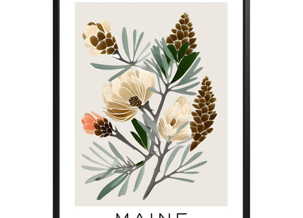 GroovyGrove Maine Flower Market Poster Wall Art Prints, Abstract US States Flower Wall Art, Neutral Botanical Wall Art Decor for Bedroom, Living Room (Unframed)
