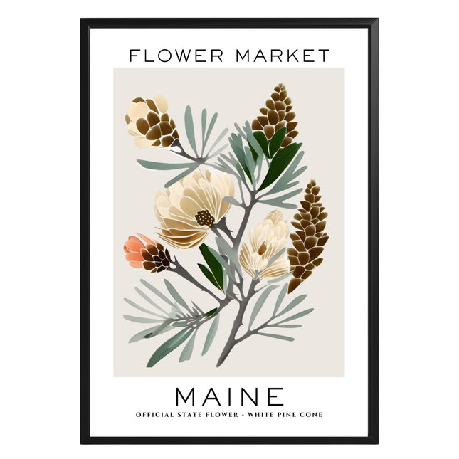 GroovyGrove Maine Flower Market Poster Wall Art Prints, Abstract US States Flower Wall Art, Neutral Botanical Wall Art Decor for Bedroom, Living Room (Unframed)