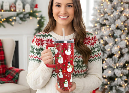 Ceovfoi 40 Oz Christmas Snowman Tumbler Coffee Travel Mug Cup with Handle, Snowman Decor, Christmas Gifts for Women
