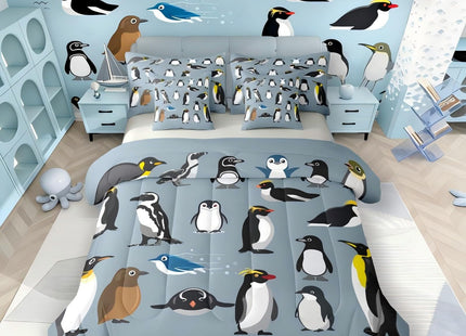 Erosebridal Cartoon Penguin Comforter Set 7 Piece Bed in A Bag Twin