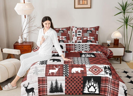 Feelyou Bear Bedding Set Soft for Boys Girls, Cute Deer Comforter Set Toddler Size Western Country Duvet Quilt Microfiber Rustic Cabin Bedroom 2 Pcs with 1 Pillow Cases