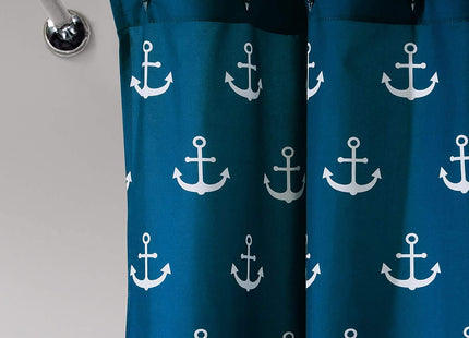 Lush Decor Shower Curtain, Beach-Themed Bathroom Accessories (Navy Blue, Anchor Print) 72" x 72"