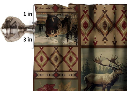 Rustic Moose Deer Bear Valance, Retro Rustic Vintage Bear Cottage Country Style Rustic Cabin Farmhouse Pinecone Windows Curtain Valance for Kitchen Bedroom Living Room, One Panel 54x18in