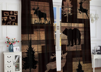INSFBRB Rustic Lodge Cabin Rod Pocket Blackout Curtains for Living Room,Thermal Insulated Abstract Vintage Jungle Wildlife Elk Deer Tree Bear Window Curtains,54L x 21W 2 Panels