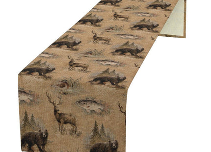 Retro Rustic Table Runner, Moose Deer Bear Leaf Forest Tree Country Style Kitchen Table Runners for Home Living Room Kitchen Family Dinner 13x60in