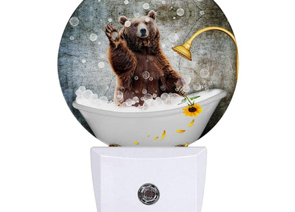 GANTINIR Brown Bear Bathing Night Light LED Lamp Round Plug into Wall Nightlight with Dusk to Dawn Sensor Home Hallway Stairway Kitchen Decor