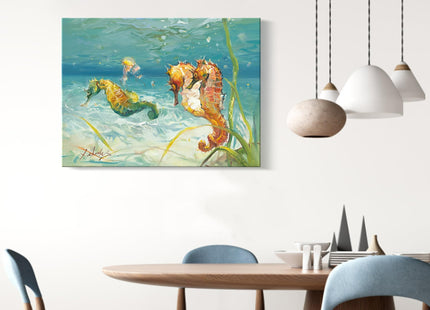 JZLDZS Large Seahorse Canvas Wall Art, Aqua Teal, 24x32 Inch