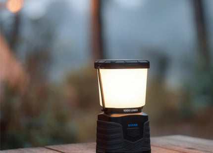 Amazon Basics Camping Essentials Lantern, 360-Degree 1000 Lumen LED, Adjustable Dimmable with 4 Lighting Modes, Water Resistant IPX4, Black (Batteries Not Included)