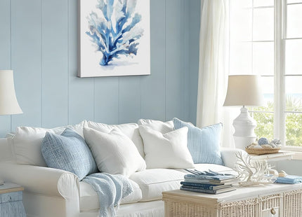 Coastal Blue Coral Wall Art Decor Nautical Beach Coral Picture Painting Artwork Ocean Theme Wall Decor for Home Beach Room Bedroom 8x10 Canvas Framed