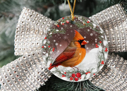 Oldchi Female Cardinal Lovers Ceramic Christmas Ornament, Ornaments for Christmas Tree - Hanging Decoration, Cardinal Lovers Gift, Christmas Ornament Idea for Farmer