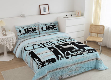 Erosebridal Camper Comforter Set Twin Rustic Farmhouse Camping Bedding Sets for Kids Boys Girls,Rv Bunk Comforter Star Moon Pine Tree Quilt Travel Trailers Accessories for Inside 1 Pillow Case Blue