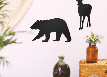 Moxweyeni 6 Pcs Metal Pine Tree Wall Art, Deer Bear Decor, Black